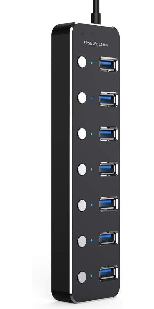 NÖRDIC USBC-HUB27 USB-C naar 7x USB hub - USB-C 3.0 - 5Gbps - Zwart