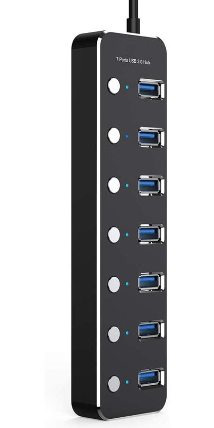 NÖRDIC USBC-HUB27 USB-C naar 7x USB hub - USB-C 3.0 - 5Gbps - Zwart