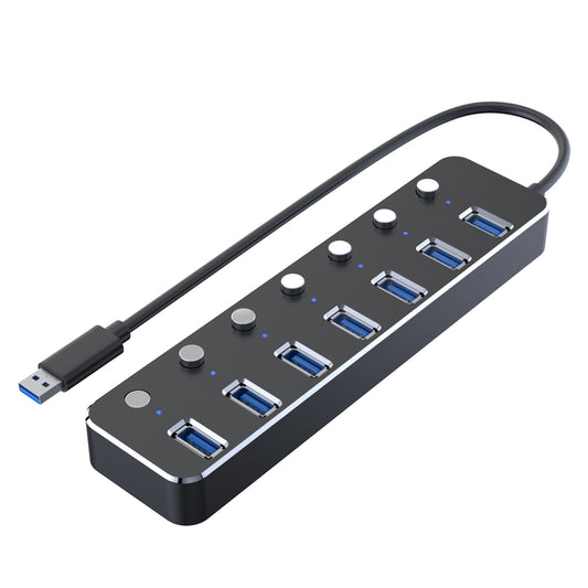 NÖRDIC USB-HUB7 USB to 7x USB hub - USB3.0 - 5Gbps - With input for 5V2A charger - Black