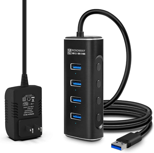 NÖRDIC USB-HUB80 USB to 4x USB Hub - USB 3.2 Gen 2 - 10 Gbps - 1m Cable - Black