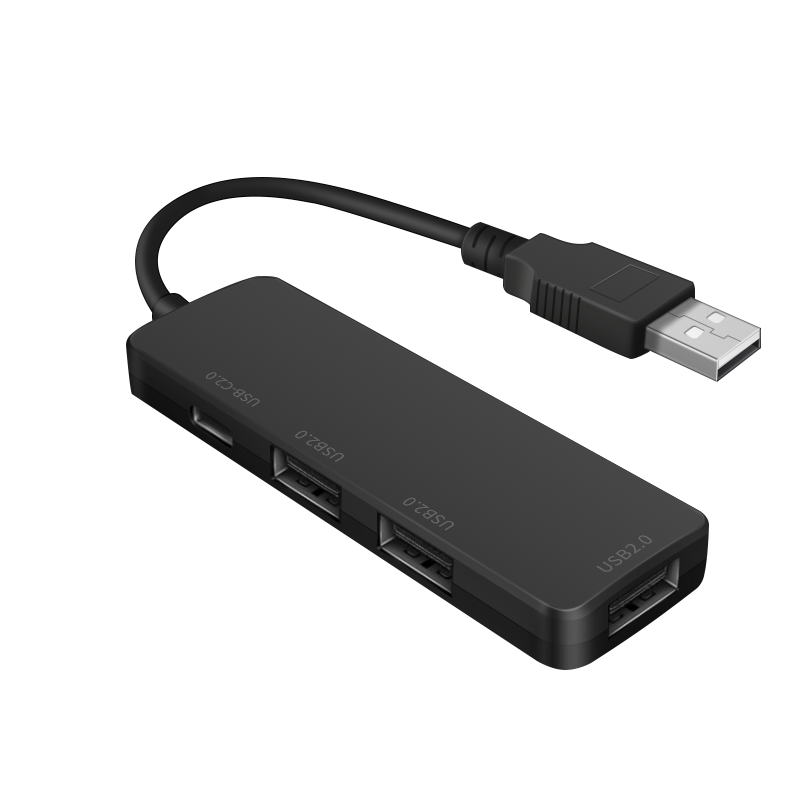 NÖRDIC USB-HUB9 - USB-A 2.0 - hub 4poorts - 3xUSB-A - 1xUSB-C - 480Mbps - Zwart