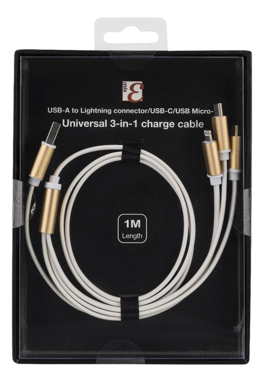 Deltaco EPZI USB-MULTI10 Universele 3-in-1 USB oplaadkabel - USB-C, Lightning, Micro USB - 1m