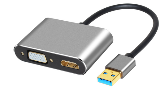 NÖRDIC USB-VGAHD USB-A to HDMI and VGA Adapter - 1080P 60 Hz - Aluminum - Space Gray