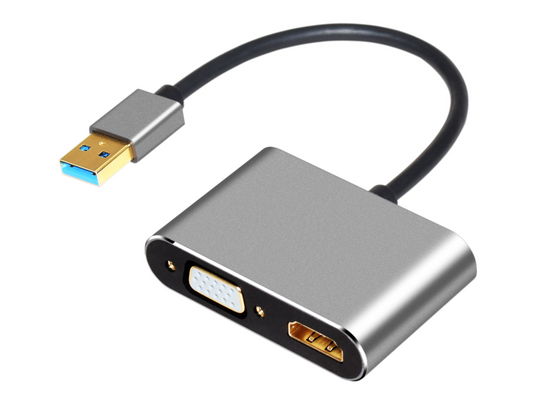 NÖRDIC USB-VGAHD USB-A to HDMI and VGA Adapter - 1080P 60 Hz - Aluminum - Space Gray