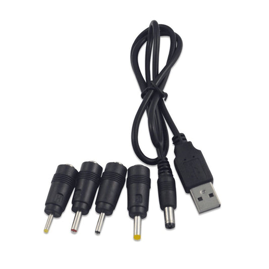 NÖRDIC USB2-104 USB to DC power cable, with 5 connectors, 1 meter, Black
