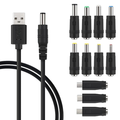 NÖRDIC USB2-107 USB naar DC voedingskabel - 11 Connectoren - 1m - Zwart