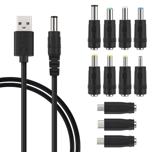 NÖRDIC USB2-107 USB to DC power cable - 11 Connectors - 1m - Black