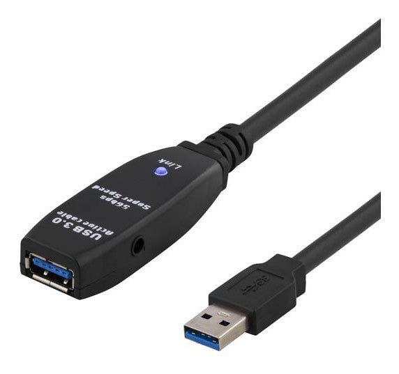 DELTACO USB3-1004, USB actieve verlengkabel USB 3.0, zwart,  7 meter