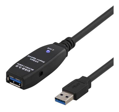 DELTACO USB3-1004, USB actieve verlengkabel USB 3.0, zwart,  7 meter
