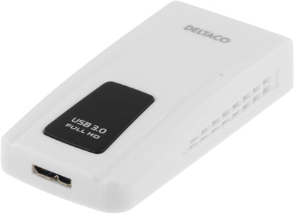 DELTACO USB3-DVI, USB 3.0 naar DVI/HDMI/VGA adapter - externe videokaart, Dual Link, Multi Monitor Windows & MAC OS 2048x1152, Wit
