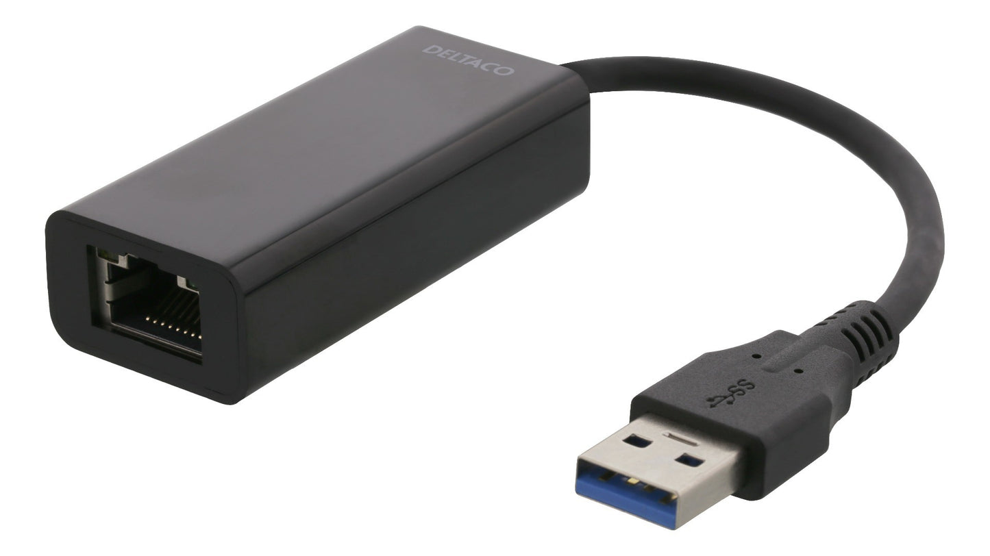 DELTACO USB3-GIGA5 USB 3.1 to Gigabit Ethernet RJ45 10/100/1000 Mbit adapter macOS, Linux and Windows black