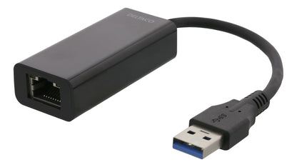 DELTACO USB3-GIGA5 USB 3.1 to Gigabit Ethernet RJ45 10/100/1000 Mbit adapter macOS, Linux and Windows black