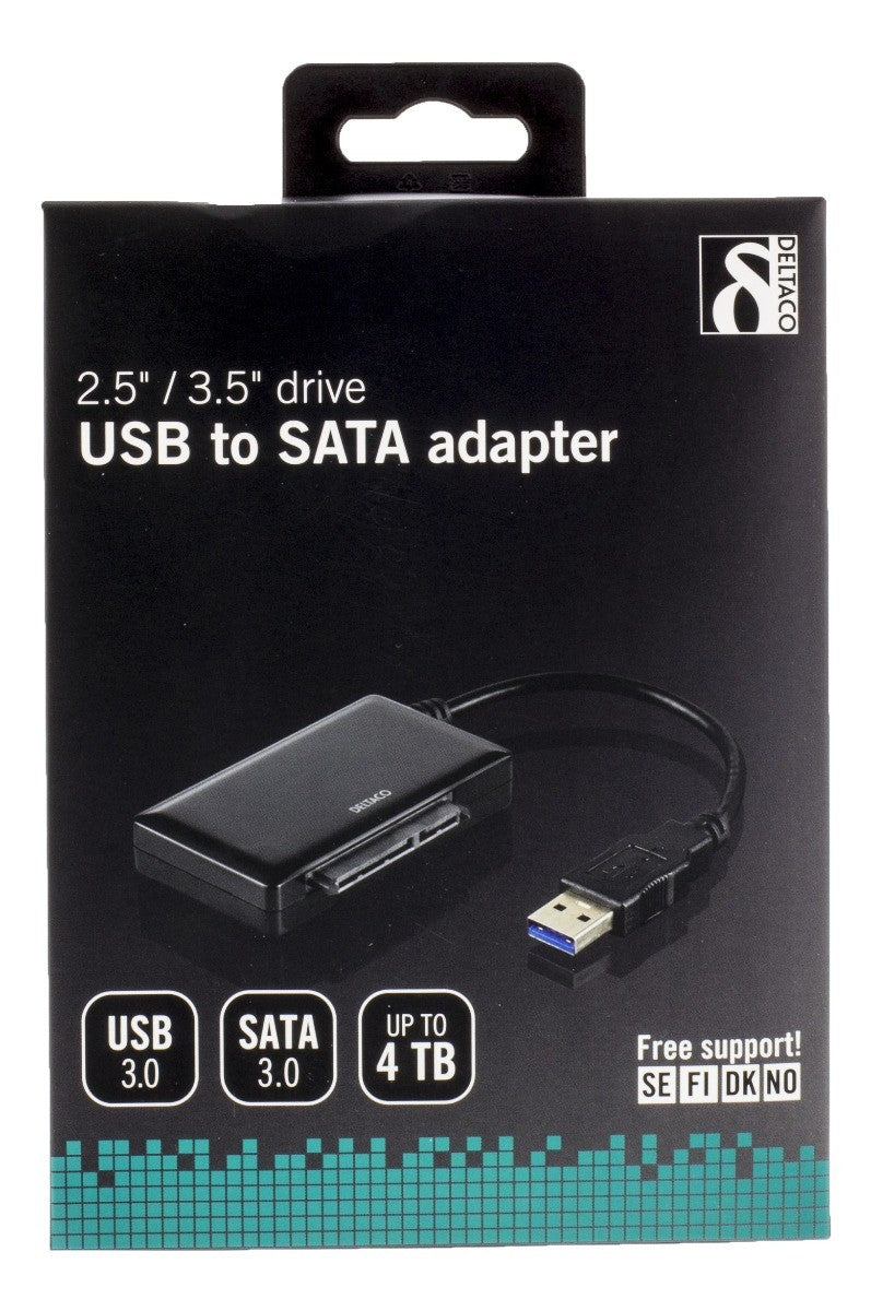 Deltaco USB3-SATA6G3 USB 3.0 naar SATA 5Gb/s adapter voor 3.5 HDD en 2.5 HDD/SSD zwart