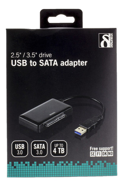 Deltaco USB3-SATA6G3 USB 3.0 naar SATA 5Gb/s adapter voor 3.5 HDD en 2.5 HDD/SSD zwart