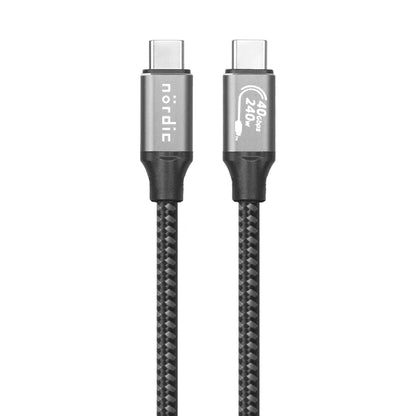 NÖRDIC USB4-152 - USB-C cable with E-marker - 240W PD3.1 fast charging - 40Gb/s - up to 8K60Hz - Compatible with Thunderbolt3/4 - Braided Nylon cable - 1.5 - Black