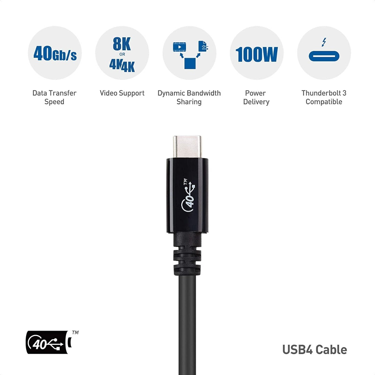 NÖRDIC USB4-100 USB-C naar USB-C kabel - USB3.2 Gen2 - PD100W - 40Gbps - 8K - 1m - Zwart
