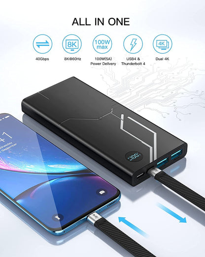 NÖRDIC USB4-014 USB-C naar USB-C kabel - USB4 - 40Gbps - PD 100W - Thunderbolt 3 - 14cm - Zwart