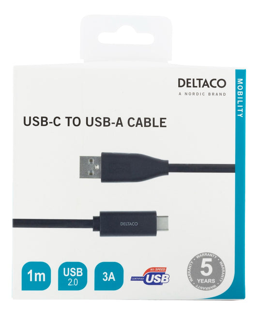 Deltaco USBC-1004M USB-C naar USB-A kabel - 480 MBps - 1 meter - 3A - Zwart