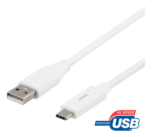 DELTACO USBC-1010M USB-C naar USB-A-kabel, 3A, wit - 1,5 meter
