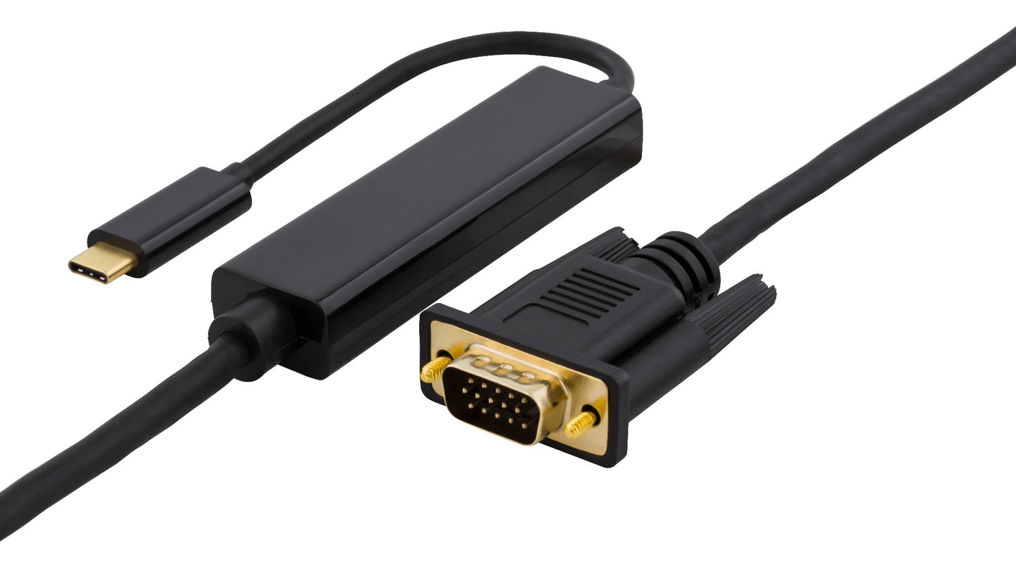 Deltaco USBC-1087-K USB-C naar VGA kabel - QWXGA 2048x1152 in 60Hz - 2 meter - Zwart