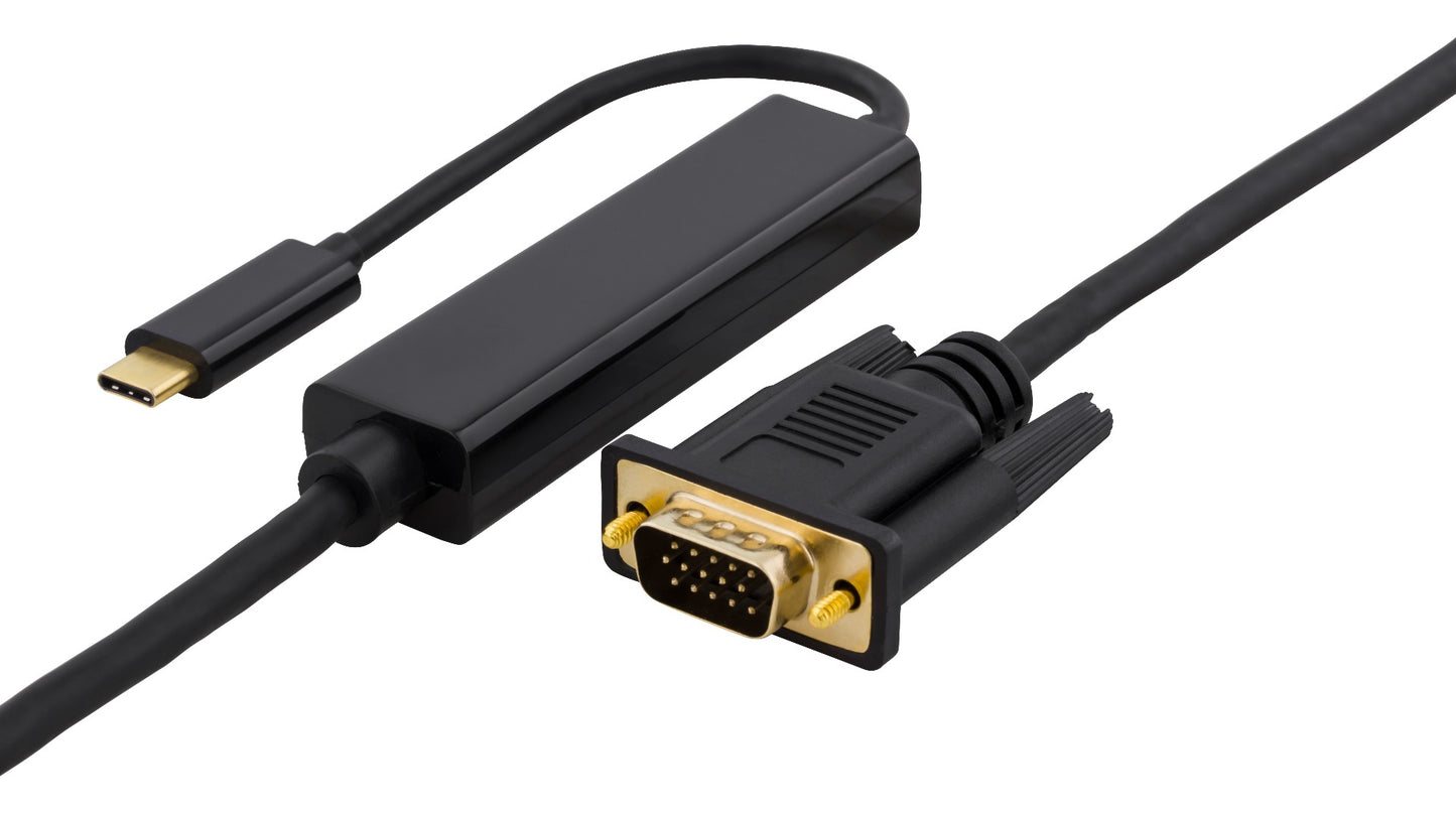 Deltaco USBC-1088-K USB-C naar VGA kabel - QWXGA 2048x1152 in 60Hz - 3 meter - Zwart
