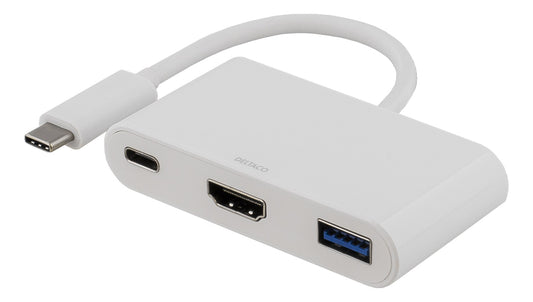 DELTACO USBC-1171 USB-C naar HDMI (3840x2160 @ 30Hz) adapter - USB 3.1 en USB-C PD4 60W - Wit