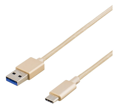 DELTACO USBC-1256, Fabric USB-C Cable, USB 3.1 Gen 1 to USB Type C Gold, 1 Meter