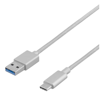 DELTACO USBC-1257, stoffen USB-C kabel, USB 3.1 Gen 1 naar USB Type C zilver, 1 meter