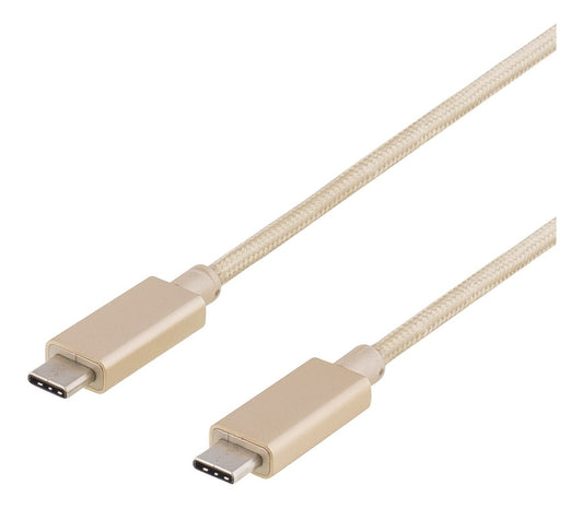 Deltaco USBC-1259 stoffen USB-C kabel 1 Meter USB type C USB 3.1 Gen 1 naar USB Type C goud