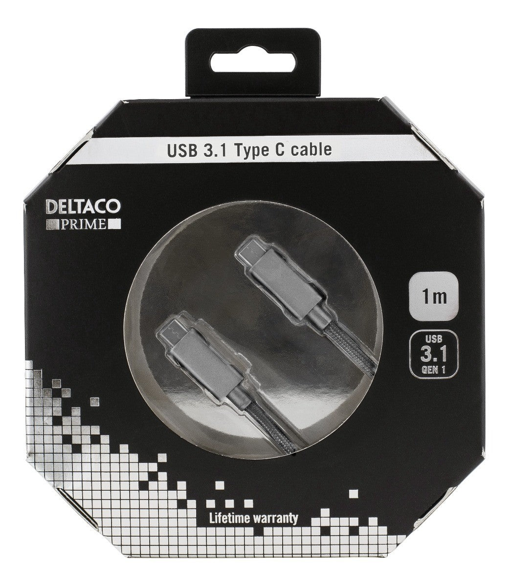 Deltaco USBC-1261 fabric USB-C cable 1 meter USB type C USB 3.1 Gen 1 to USB Type C space gray/dark gray