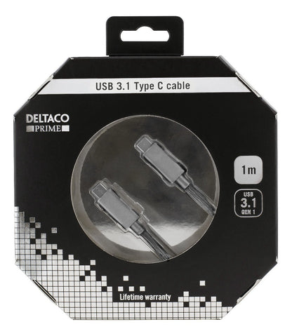 Deltaco USBC-1261 fabric USB-C cable 1 meter USB type C USB 3.1 Gen 1 to USB Type C space gray/dark gray