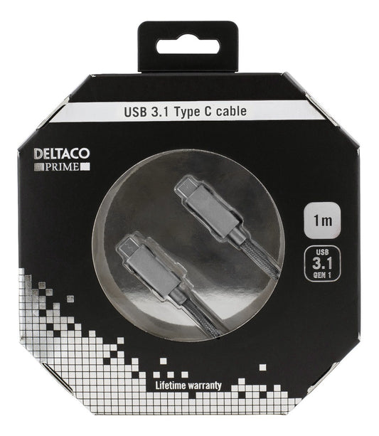 Deltaco USBC-1261 fabric USB-C cable 1 meter USB type C USB 3.1 Gen 1 to USB Type C space gray/dark gray
