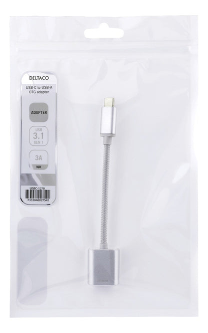 DELTACO USBC-1278 USB-C naar USB-A OTG adapter - USB 3.1 Gen1 max. 3A - Zilver
