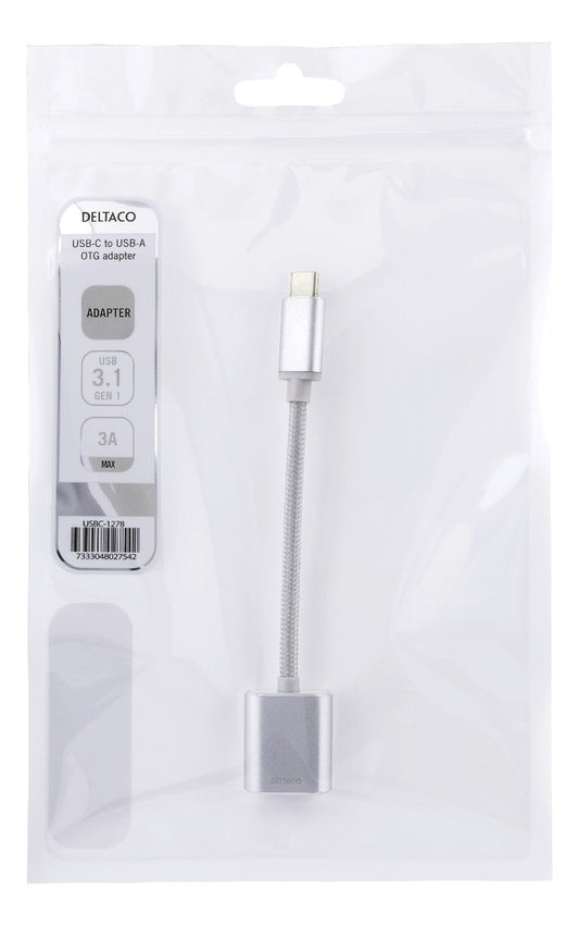 DELTACO USBC-1278 USB-C naar USB-A OTG adapter - USB 3.1 Gen1 max. 3A - Zilver