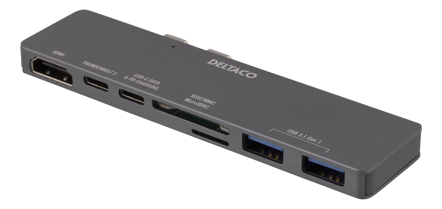 DELTACO USBC-1290 Dual USB-C Dock for MacBook Pro 2016 - Thunderbolt 3, 100W USB-C PD, 4K HDMI
