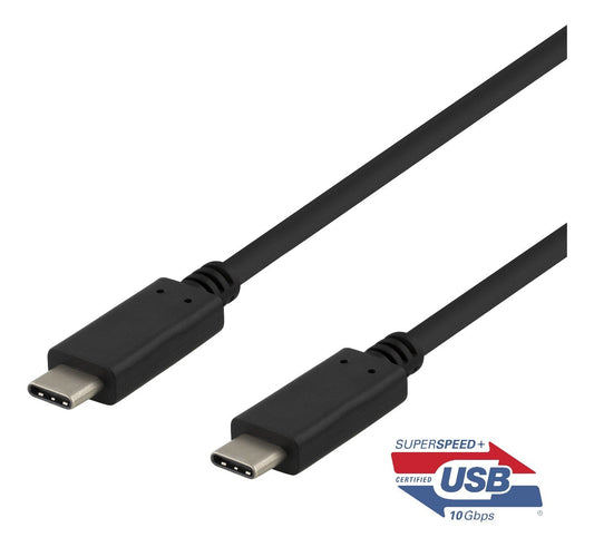 DELTACO USBC-1402, USB-C naar USB-C-kabel, 10 Gbps, USB 3.1 Gen 2, E-Marked, zwart - 1 meter