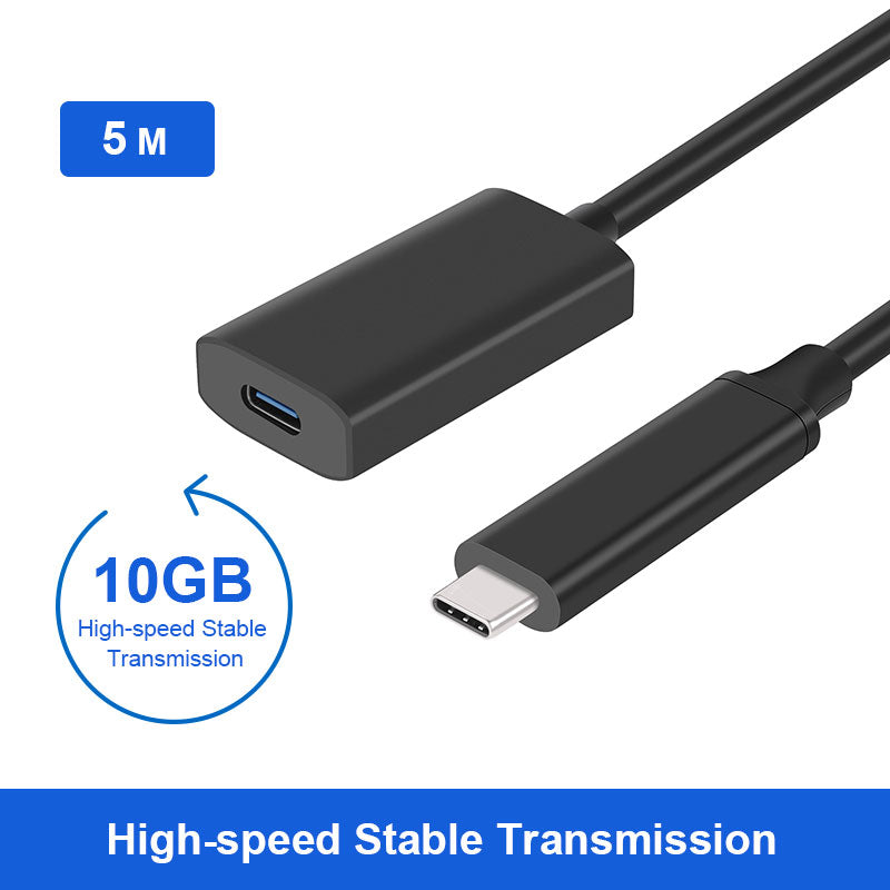 NÖRDIC USBC-400 Actieve USB-C verlengkabel - Male naar female - 3.2 Gen 2 - 10Gbps - 5 m - Zwart