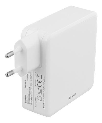 DELTACO USBC-AC117 USB-C Wandlader 87W PD - Snelladen - Voor Macbook / HP / Dell / Asus / Acer / Lenovo / Samsung