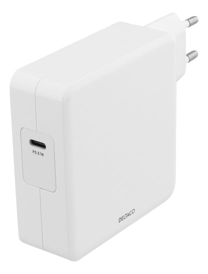 DELTACO USBC-AC117 USB-C Wandlader 87W PD - Snelladen - Voor Macbook / HP / Dell / Asus / Acer / Lenovo / Samsung