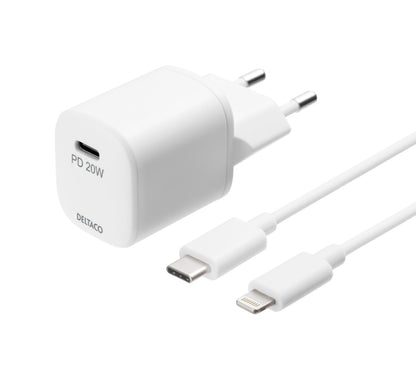 DELTACO USBC-AC141 Wandoplader Lightning MFi naar USB-C kabel - PD - 1m - Wit