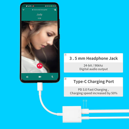 NÖRDIC USBC-AUDIO1 USB-C naar 3,5mm audio adapter - PD 61W - 3,5 mm AUX - USB-C PD 3.0 - Wit