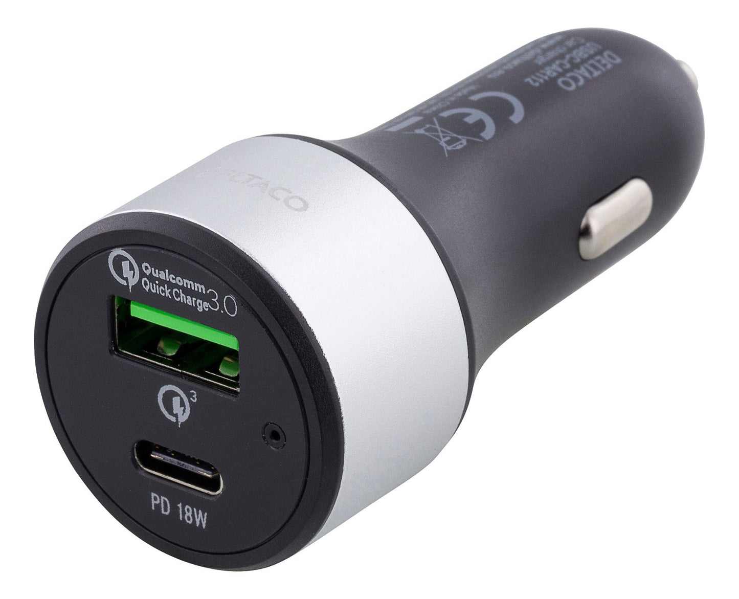 DELTACO USBC-CAR112 Car Charger 36W - USB 3.0 Fast Charger and USB-C Power Delivery - Black