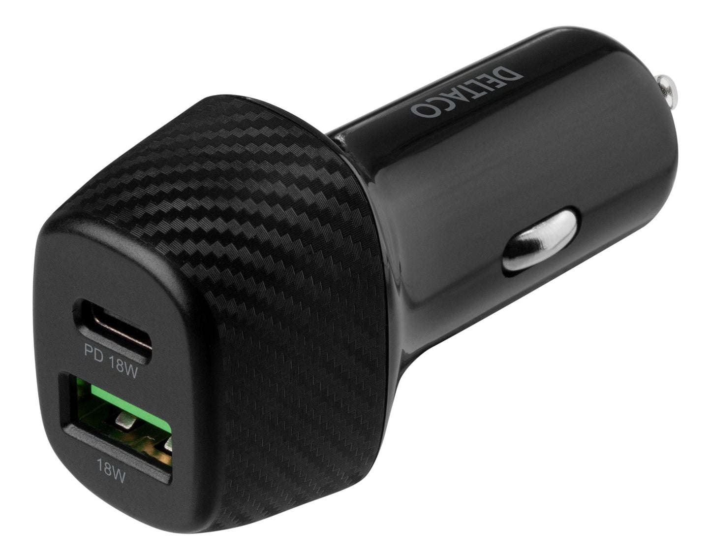DELTACO USBC-CAR120 Autolader USB en USB-C poort - Snelladen - 36W - Zwart