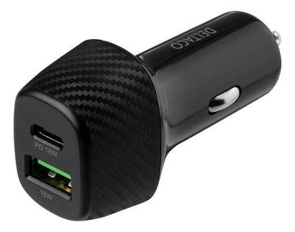 DELTACO USBC-CAR120 Autolader USB en USB-C poort - Snelladen - 36W - Zwart