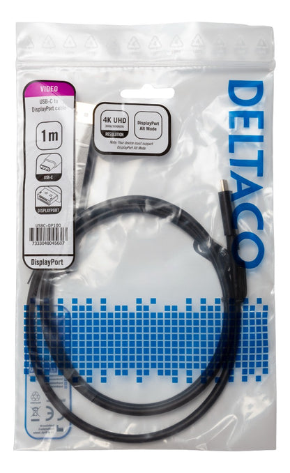 Deltaco USBC-DP100 USB-C to DisplayPort cable 1 meter 4K UHD, HDCP, 3D, Black