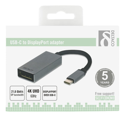 DELTACO USBC-DP2 USB-C naar DisplayPort adapter - 3840x2160 in 60Hz - Space grey