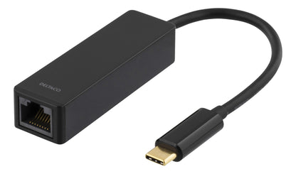 DELTACO USBC-GIGA USB 3.1 Netwerk adapter - Gigabit - 1xRJ45 - Zwart