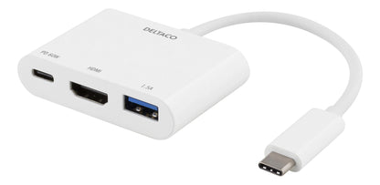 DELTACO USBC-HDMI13 USB-C Docking Station - HDMI 4K 30Hz - USB 3.1 Gen 1 - USB-C PD 60W - White