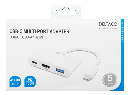 Deltaco USBC-HDMI23 USB-C naar HDMI adapter - USB - 3840x2160 30 Hz - PD3 - Wit