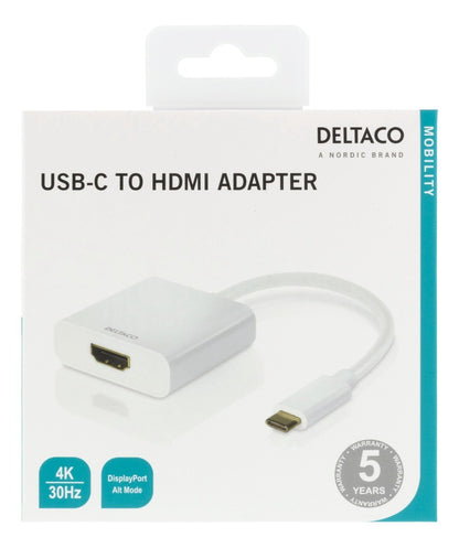 DELTACO USBC-HDMI7 USB-C naar HDMI adapter - UltraHD 4K 30Hz - Wit
